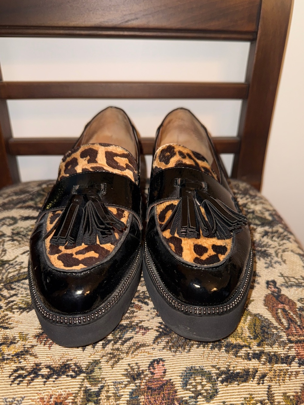 Franco Sarto Black Patent Leather Loafers with Leopard Print - Picture 6 of 14